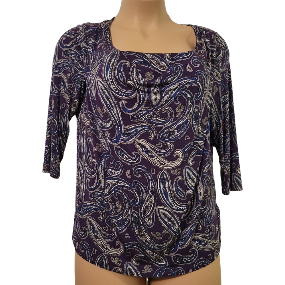 Michael Kors Purple Paisley Top 1X Three Quarter Sleeve Super Soft Drape Neck XL
